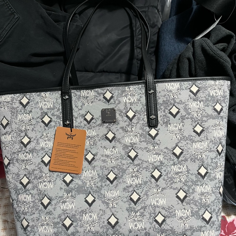 MCM Monogram Gray and Black Tote
